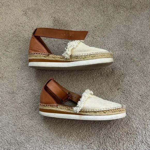 See By Chloe Cream and Brown Espadrille Flats - Picture 2 of 3